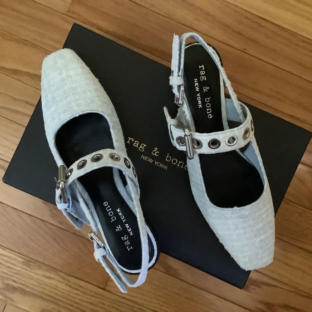 Rag & Bone Astra Slingback Flat Light Blue SZ EU 38/US 8 - Picture 3 of 15